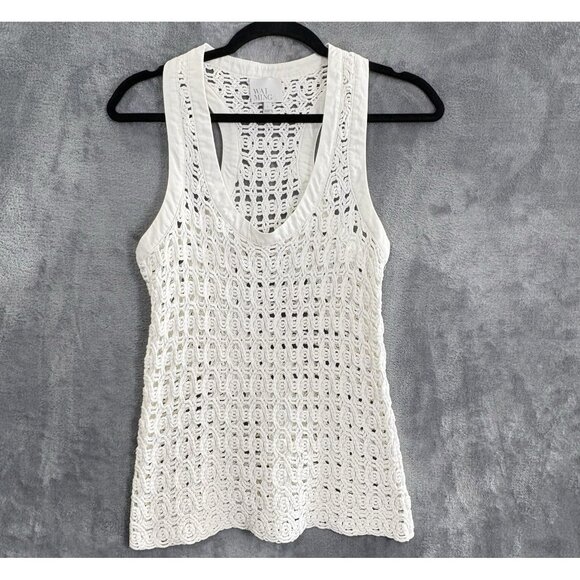 WAI MING Women Open Knit Crochet Tank Top Sz L White Racerback Spring 17-12 - Picture 1 of 9